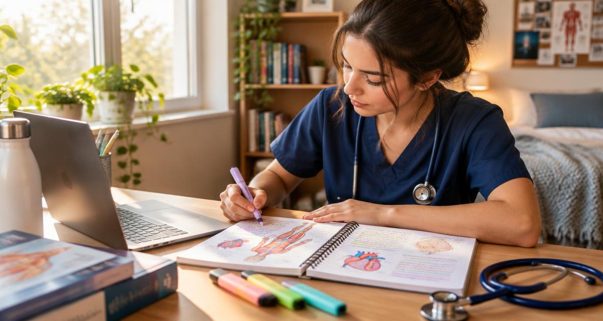 Pre-nursing student studying anatomy notes for the TEAS exam