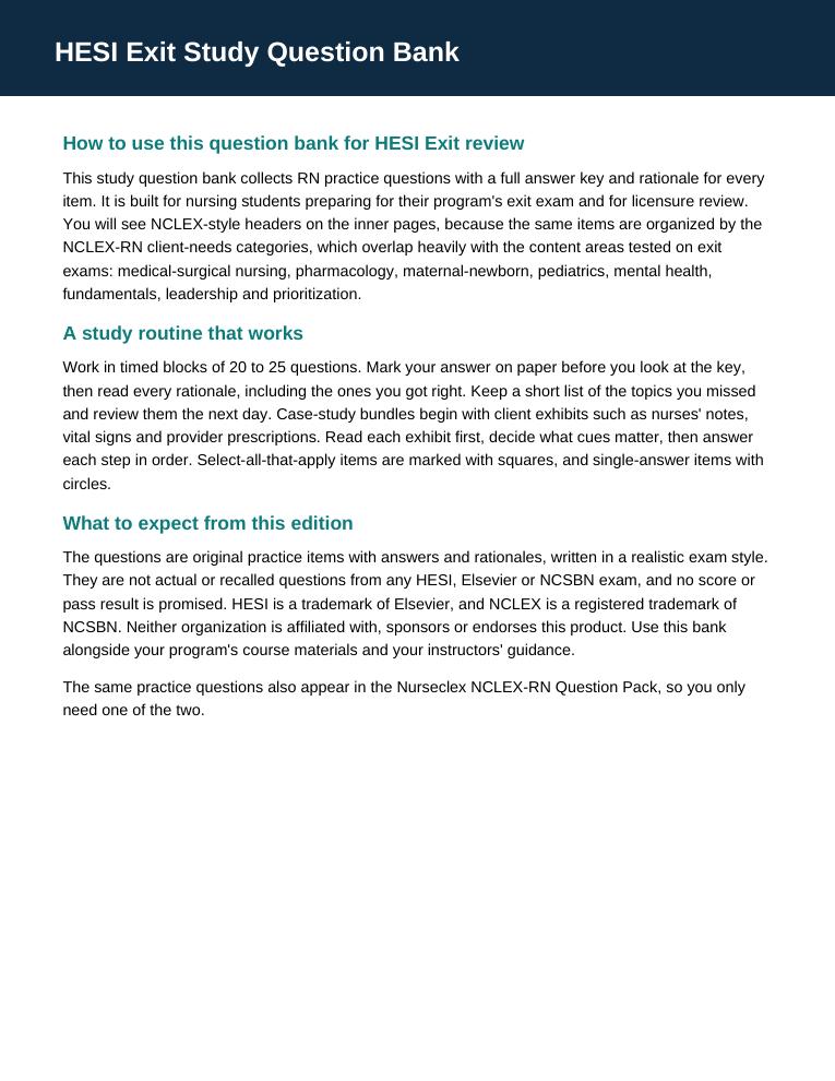 HESI Exit Study Question Bank (RN) - Contents