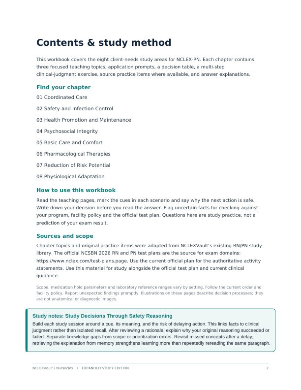 NCLEX-PN 2026 Safe Care & Clinical Judgment Workbook - Contents
