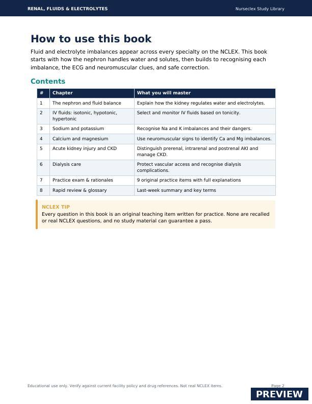 Renal, Fluids & Electrolytes - Contents